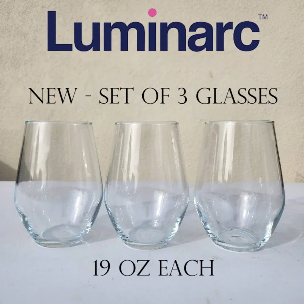 NEW Set of 3 Luminarc Concerto 19 oz glass stemless wine water iced tea glasses